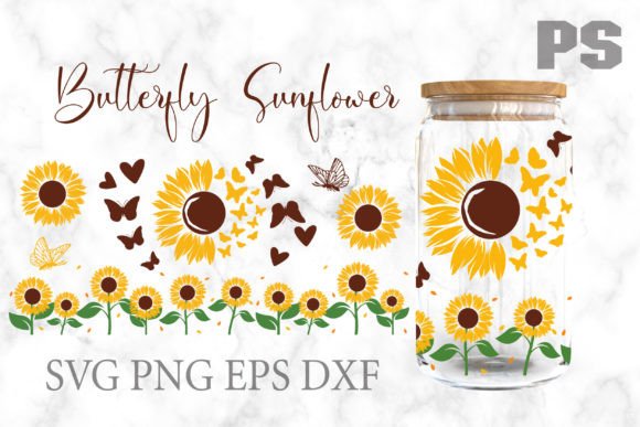 Butterfly Sunflower Libbey Glass Can 16