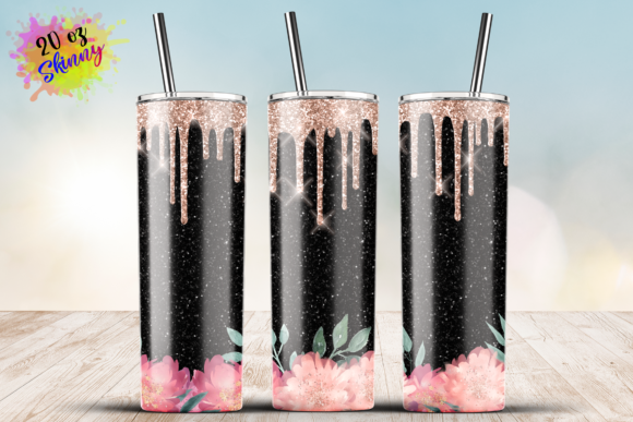 Navy Floral Pink Gold Glitter Wrap